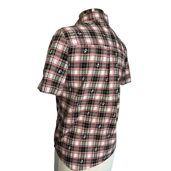 Adriana Delafield blouse medium short sleeve pink black pocket collar  FLAW - Picture 6 of 16